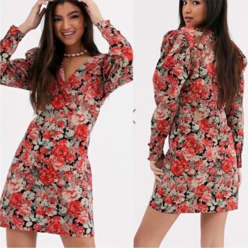 Free People Kapowski Floral Puff Sleeve Mini Dress
